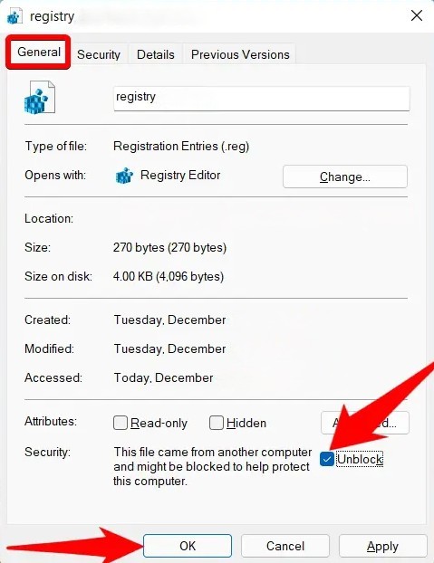Check Unblock and click OK